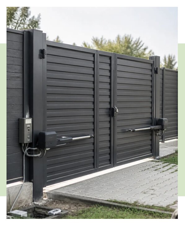 Распашные ворота с автоматикой под ключ для дома в Тихвине
